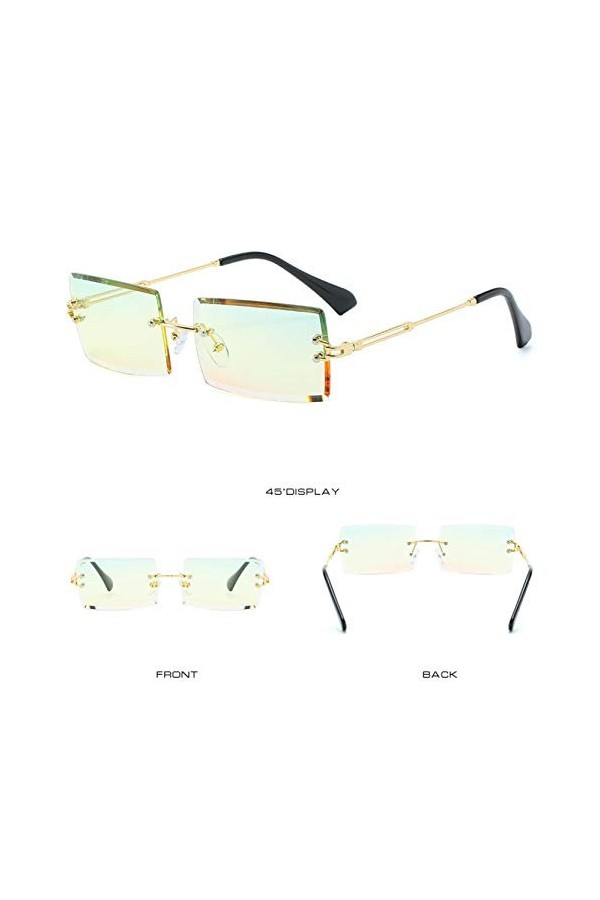 SHANGYUN Petites Lunettes de Soleil Rectangle Femmes Lunettes de Soleil carrées sans Monture pour Femmes uv400 Vert Brun 3