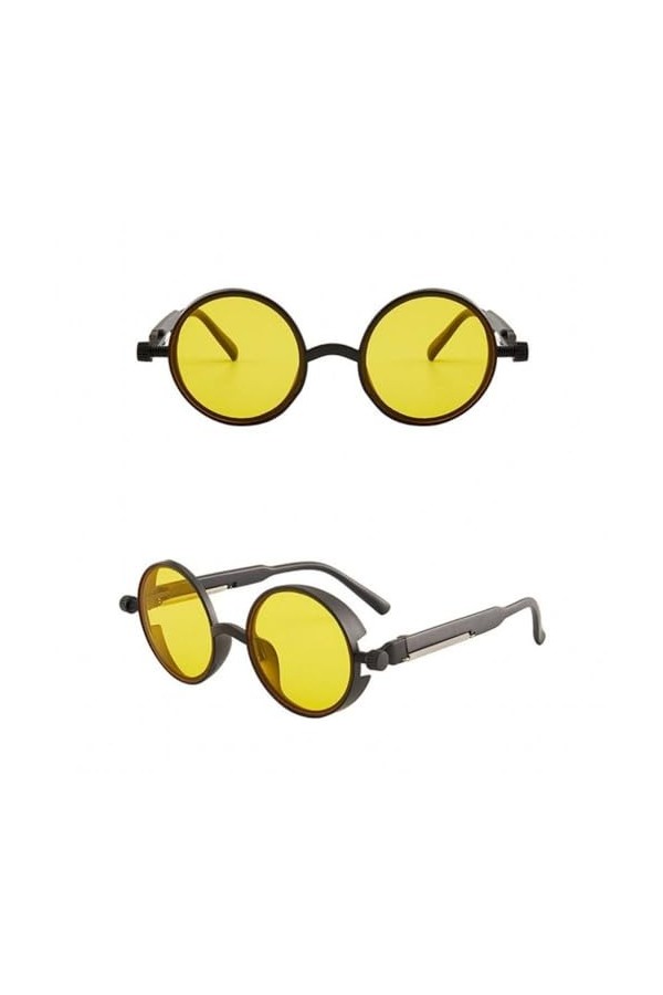 MUTYNE Lunettes de Soleil Gothiques Steampunk pour Femmes Hommes Lunettes de Soleil Rondes rétro Lunettes de Soleil Punk à Mo
