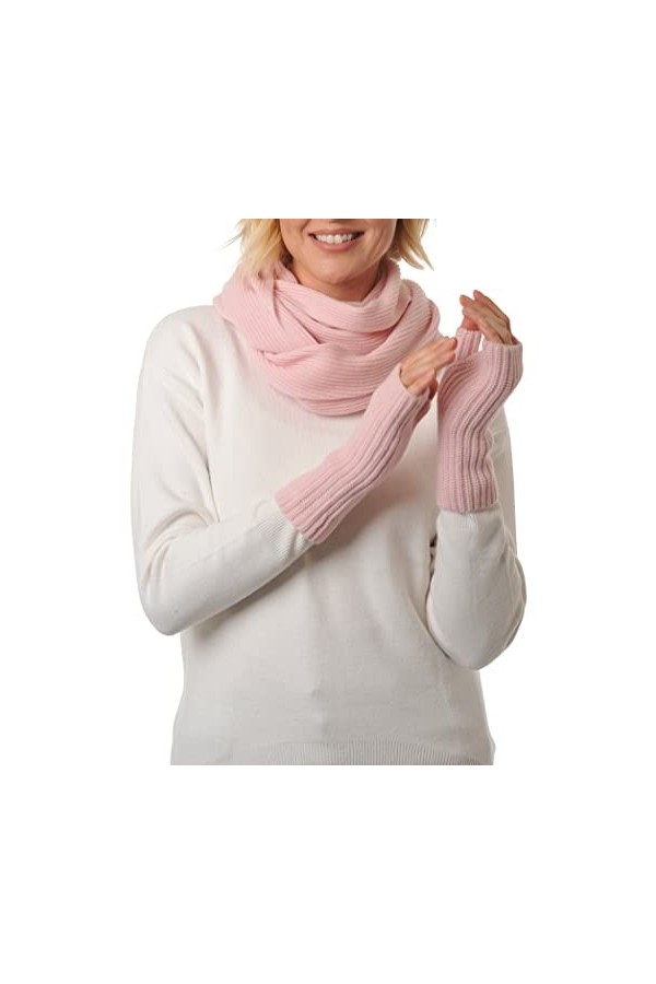 Mitaines - Chauffe-poignets - Tricot cachemire mérinos, rose pâle, taille unique