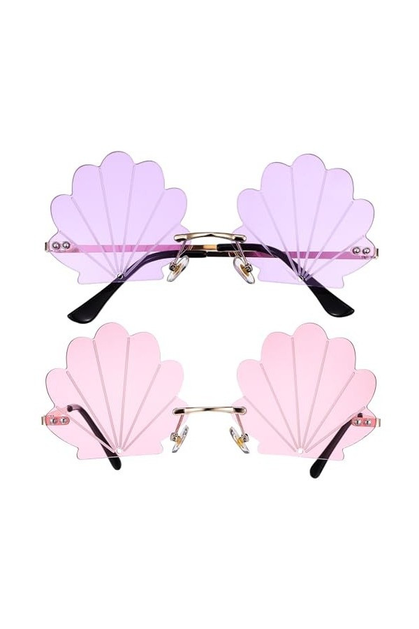 Kisangel Lunettes De Soleil Coquillage À La Mode 2 Pièces Lunettes De Soleil Ondulées Sans Monture Lunettes En Forme De Coqui