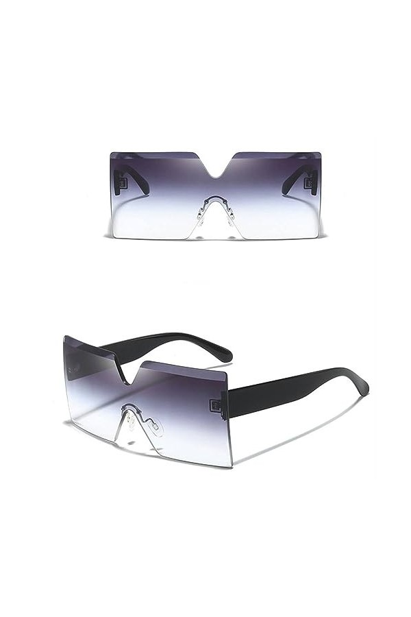 MUTYNE Lunettes de soleil une pièce sans cadre surdimensionnées sans monture pour femmes, lunettes de soleil carrées, 3, tail