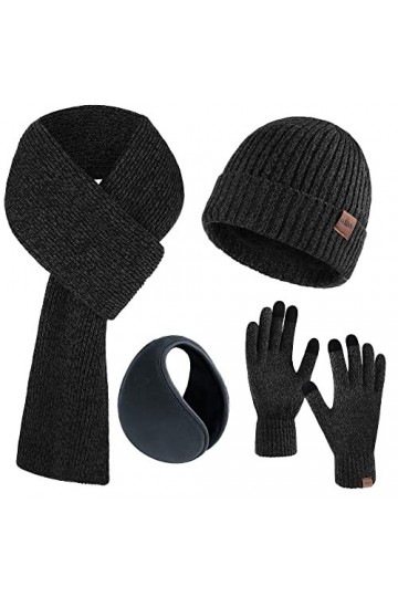 Aneco Ensemble de 4 bonnets dhiver pour homme et femme, gris foncé, 85