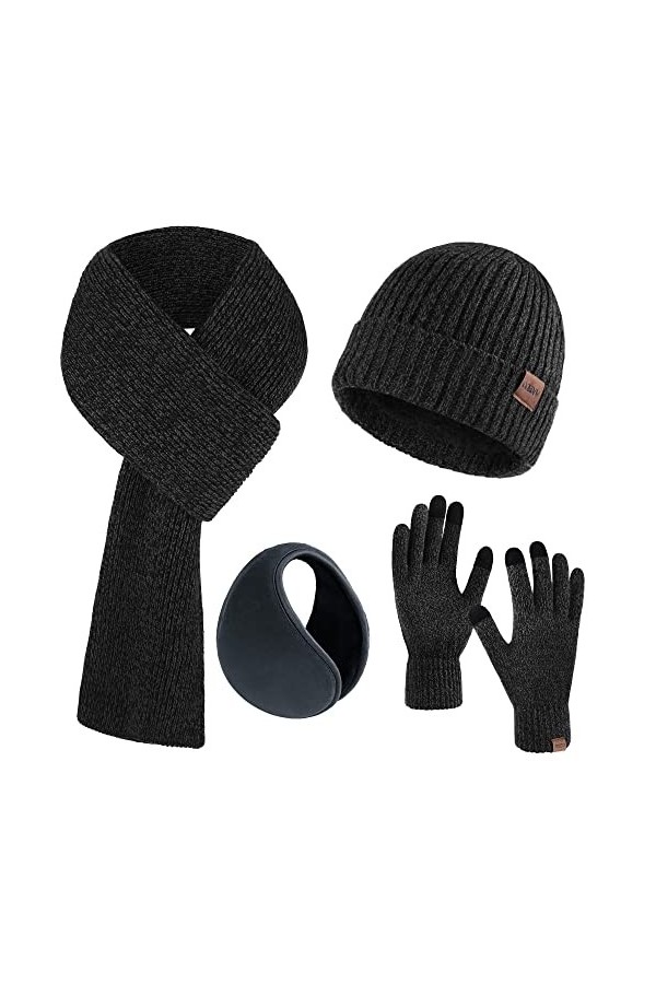 Aneco Ensemble de 4 bonnets dhiver pour homme et femme, gris foncé, 85