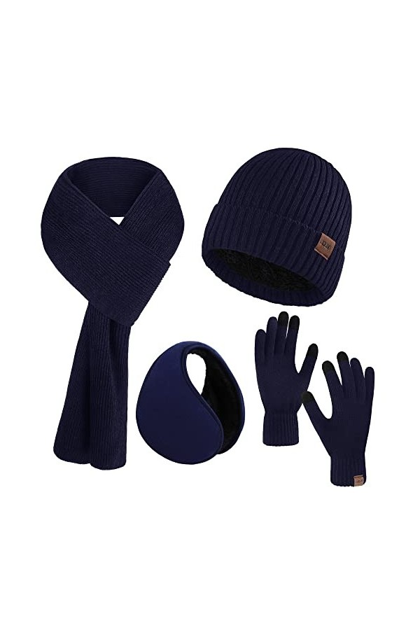 Aneco Ensemble de 4 bonnets dhiver pour homme et femme, gris foncé, 85