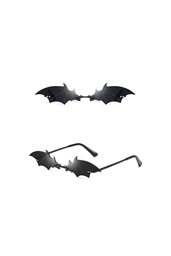 Merkts Lunettes de soleil tendance en forme de chauve-souris, sans cadre, lunettes de soleil amusantes UV400 pour homme et fe