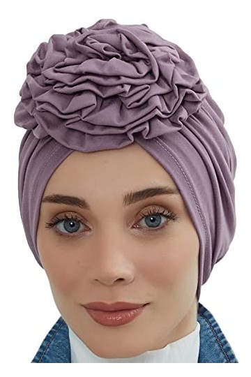 Aishas Design Turban instantané pour femme, 95 % coton, foulard hijab pré-noué, détail rose, lilas, taille unique