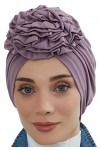 Aishas Design Turban instantané pour femme, 95 % coton, foulard hijab pré-noué, détail rose, lilas, taille unique