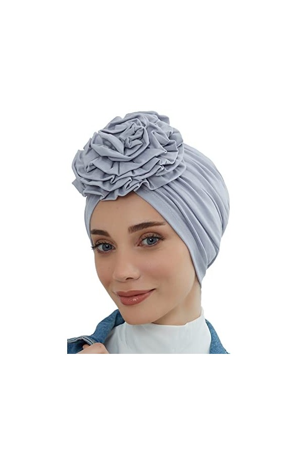 Aishas Design Turban instantané pour femme, 95 % coton, foulard hijab pré-noué, détail rose, lilas, taille unique