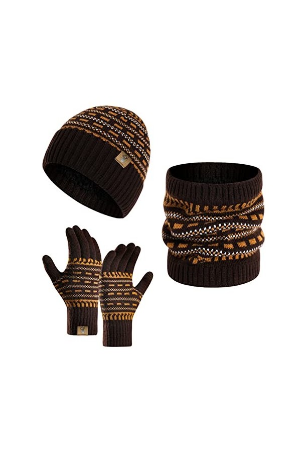 INSISMY Ensemble Bonnet Hiver Écharpe Gants décran Tactile Chapeau tricoté pour Homme Femme Cache-cou Bonnet de crâne épais 