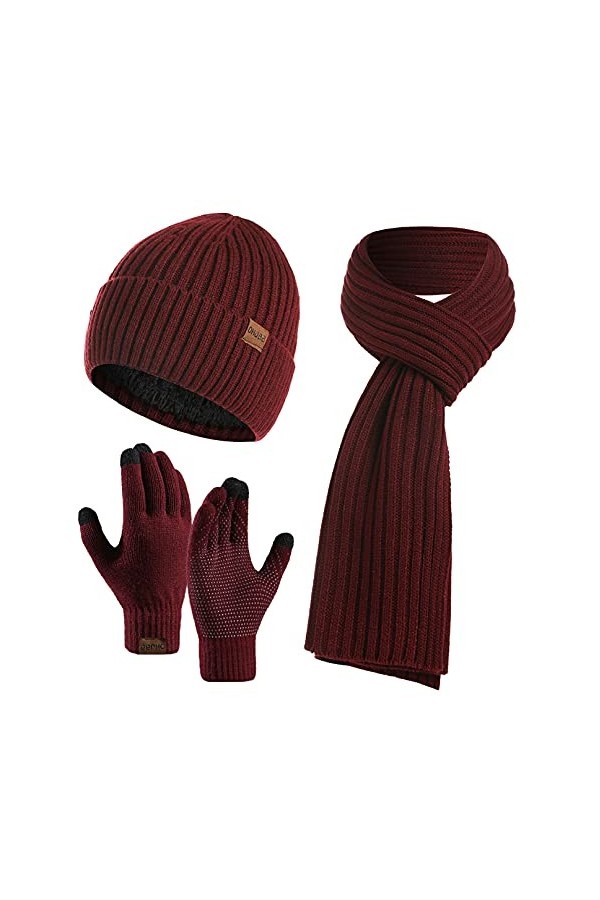 Yutdeng Ensemble Tricotés Bonnet Écharpe Longue e Gants Écran Tactile pour Homme Femme Classique dhiver Chaud Doublure en Po