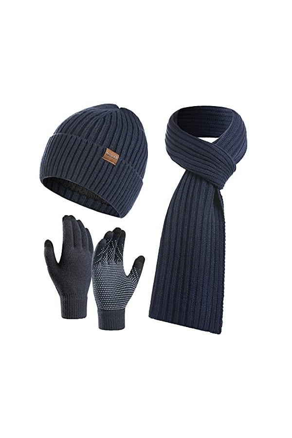 Yutdeng Ensemble Tricotés Bonnet Écharpe Longue e Gants Écran Tactile pour Homme Femme Classique dhiver Chaud Doublure en Po