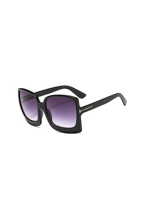 YUANCHENG Lunettes de soleil surdimensionnées Femme Lunettes de soleil carrées Vintage UV400 C1 Noir-Gris
