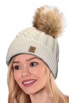 4sold Femme Set Bonnet et écharpe Mohair dhiver Wool Chapeau Hat Grande Faux Pom Pom Bonnet dhiver Chaud Doublure Polaire -