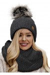 4sold Femme Set Bonnet et écharpe Mohair dhiver Wool Chapeau Hat Grande Faux Pom Pom Bonnet dhiver Chaud Doublure Polaire -