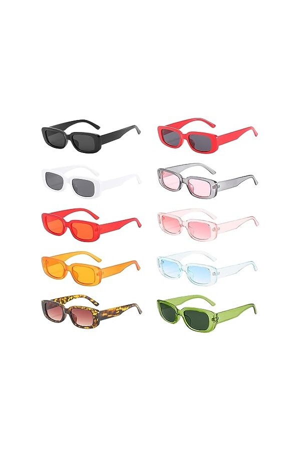 BouGPeng 10 Pièces Lunettes de Soleil Vintage Hippie Lunettes Fête Rectangulaire Vintage Lunette Soiree 90s Rétro Mode Lunet