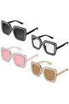 4 Paires de Lunettes de Soleil Strass Bling Unisexes Lunettes de Soleil Surdimensionnées Carrées à Monture Épaisse