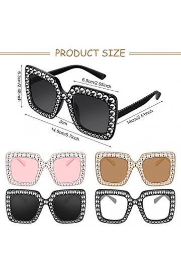 4 Paires de Lunettes de Soleil Strass Bling Unisexes Lunettes de Soleil Surdimensionnées Carrées à Monture Épaisse