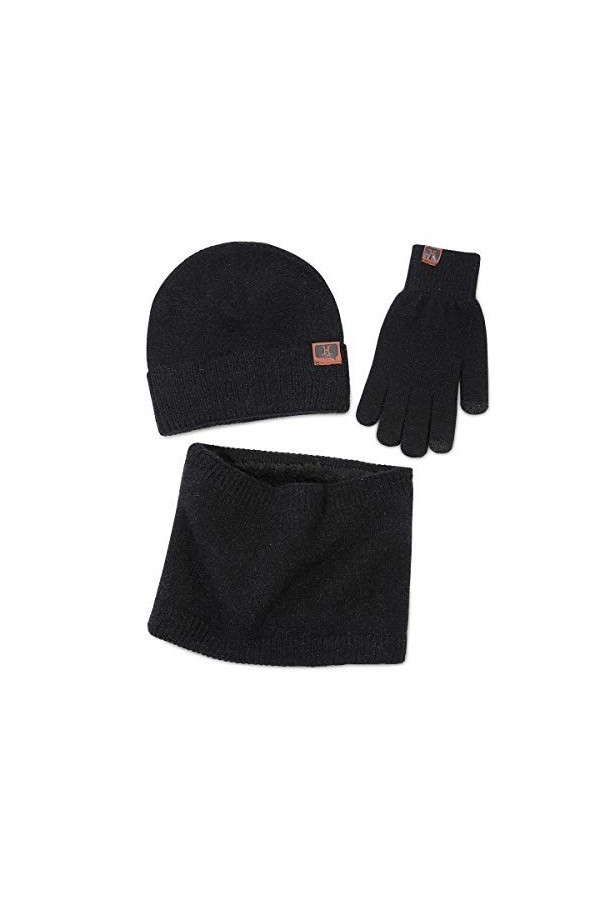 LumiSyne Hiver 3 En 1 Packs Bonnet Tricoté Écharpe Et Gants Homme Femme Gants dÉcran Tactile Chapeau Beanie Écharpe Tube Fou
