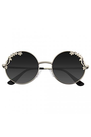 Emblem Eyewear - Womens Fleur Floral Boho Ronde Miroir Lunettes De Soleil Silver 