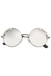 Emblem Eyewear - Womens Fleur Floral Boho Ronde Miroir Lunettes De Soleil Silver 