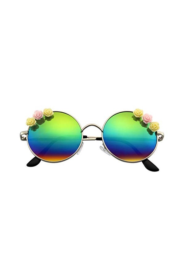 Emblem Eyewear - Fleur Lunettes De Soleil Hippie Boho Festival Cercle Lunettes De Soleil Rondes Arc En Ciel 