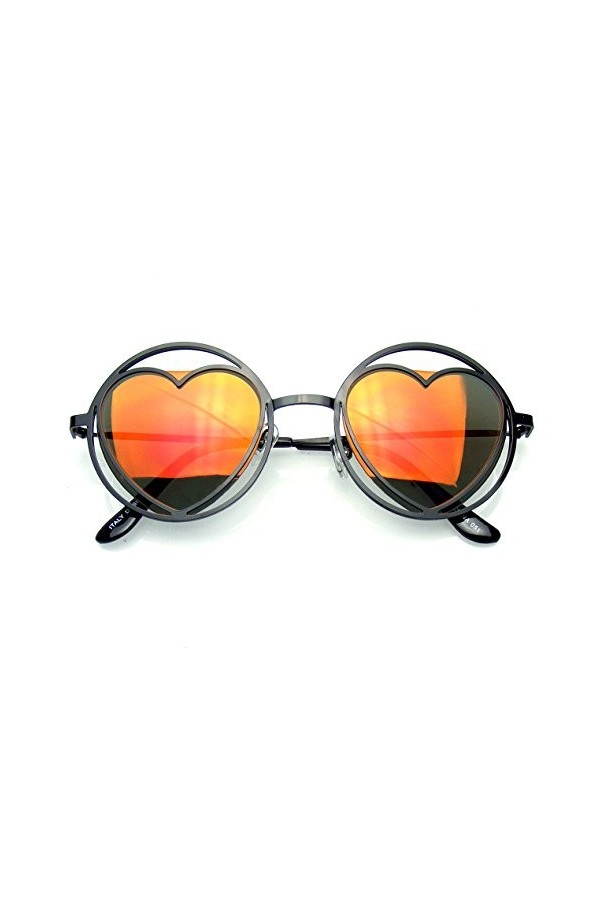 Emblem Eyewear -Womens Fonde Forme Coeur Métal Cercle Hippie Lunettes De Soleil Or 