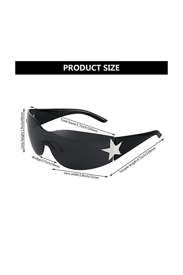 Dacitiery Y2K Lunettes de soleil enveloppantes sans monture pour homme et femme, lunettes de soleil rétro tendance Y2K, lunet