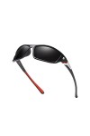 Grainas Lunettes de soleil de sport polarisées pour homme et femme - Monture incassable, noir/rouge, L