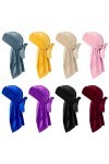 8Pcs Velvet Durag Durags pour hommes et femmes Long Tail Head Wrap Durag Turban Hat avec 4pcs Stocking Cap Longues bretelles 