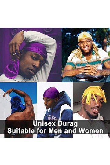 8Pcs Velvet Durag Durags pour hommes et femmes Long Tail Head Wrap Durag Turban Hat avec 4pcs Stocking Cap Longues bretelles 