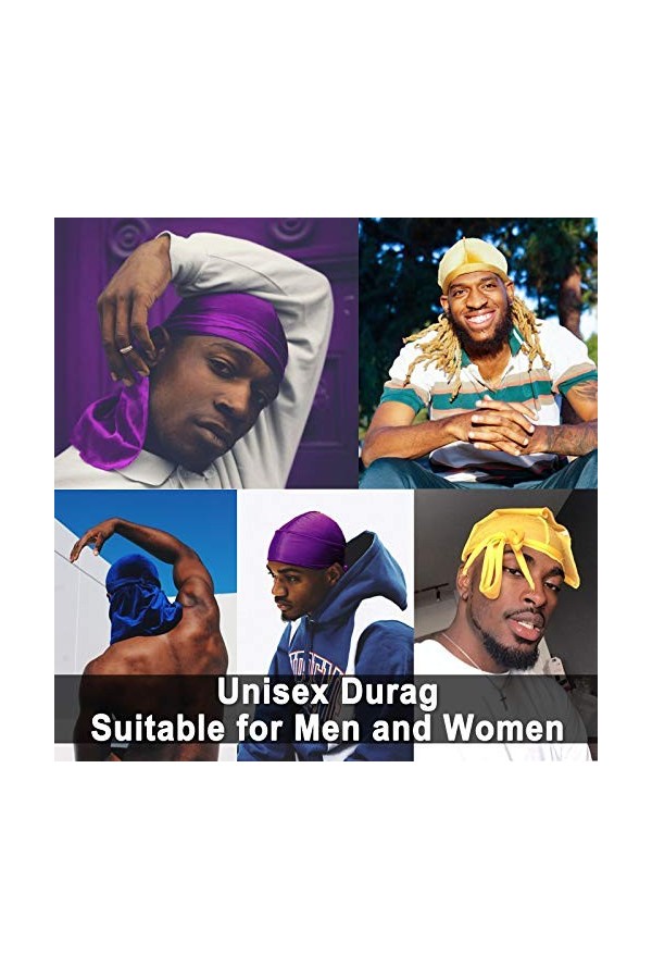 8Pcs Velvet Durag Durags pour hommes et femmes Long Tail Head Wrap Durag Turban Hat avec 4pcs Stocking Cap Longues bretelles 