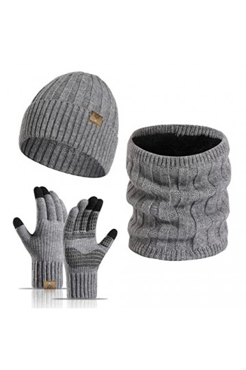 Hiver Bonnet Écharpe Gants Hommes Set 3 en 6 Tricoté Chaud Bonnet Écran Tactile Gant Femme