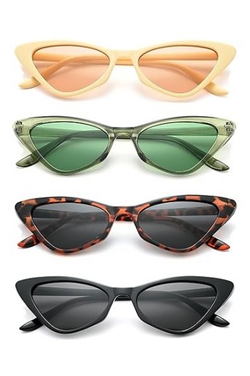 Unning Lot de 4 lunettes de soleil CatEye pour femme - Vintage rétro - Lunettes de soleil étroites - Lunettes de soleil amusa