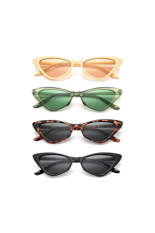 Unning Lot de 4 lunettes de soleil CatEye pour femme - Vintage rétro - Lunettes de soleil étroites - Lunettes de soleil amusa