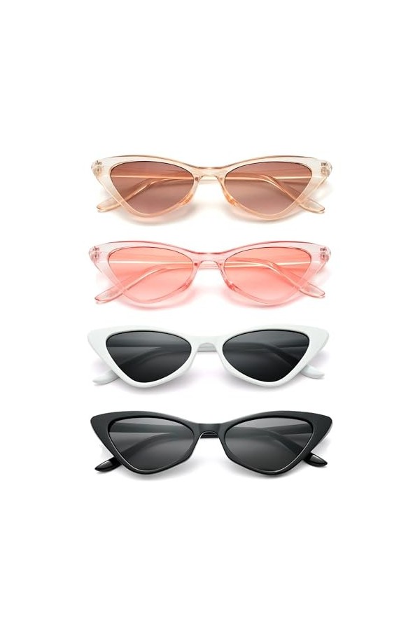 Unning Lot de 4 lunettes de soleil CatEye pour femme - Vintage rétro - Lunettes de soleil étroites - Lunettes de soleil amusa