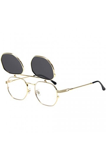Dollger Lunettes de Soleil Rétro pour Femme Homme Steampunk Lunettes de Soleil Flip Up Lunettes de Soleil Cadre en Métal Lune