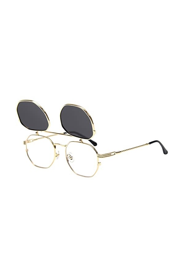 Dollger Lunettes de Soleil Rétro pour Femme Homme Steampunk Lunettes de Soleil Flip Up Lunettes de Soleil Cadre en Métal Lune
