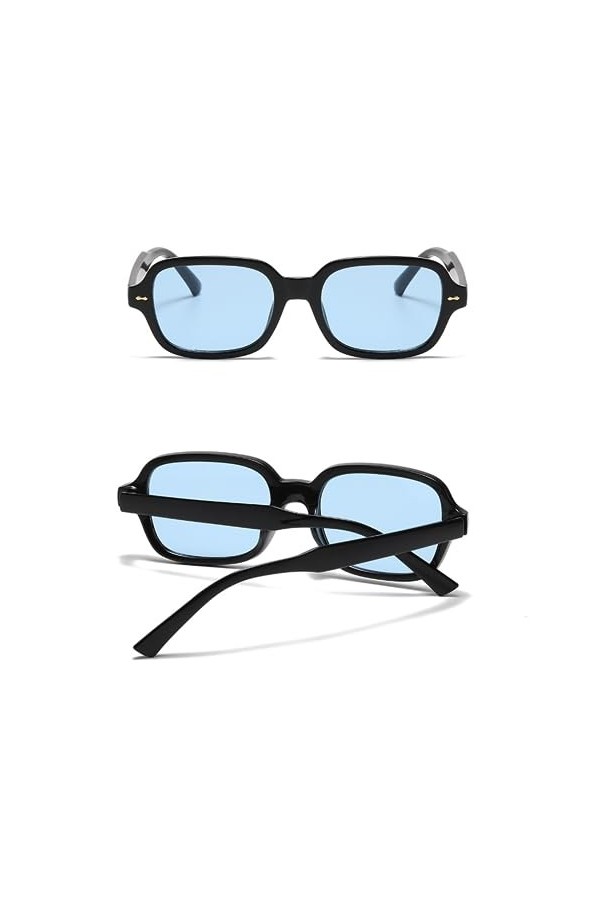 YOJUED Lunettes de soleil rectangulaires vintage ovales pour homme et femme - Jaune - Protection UV 400, Noir/bleu.