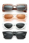 Unning Lot de 4 paires de lunettes de soleil pour femme - Rectangulaires - Amusantes - Œil de chat - Vintage - Festival - Fêt