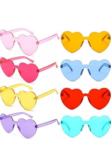 Lot Lunettes de Soleil Sans Monture Coeur Transparent Coloré Surlunettes de soleil pour Femme Fête 8 pièces 