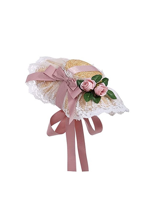 COSDREAMER Chapeau de Soleil Victorien pour Filles et Femmes avec nœuds et Fleurs A 