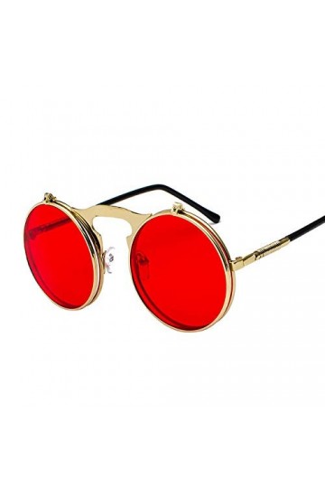 YUANCHENG Steampunk Vintage Flip Up Hommes Lunettes De Soleil Femmes Rétro Rond En Métal Cadre Lunettes De Soleil Charnière L