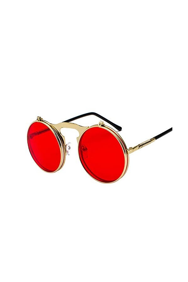 YUANCHENG Steampunk Vintage Flip Up Hommes Lunettes De Soleil Femmes Rétro Rond En Métal Cadre Lunettes De Soleil Charnière L