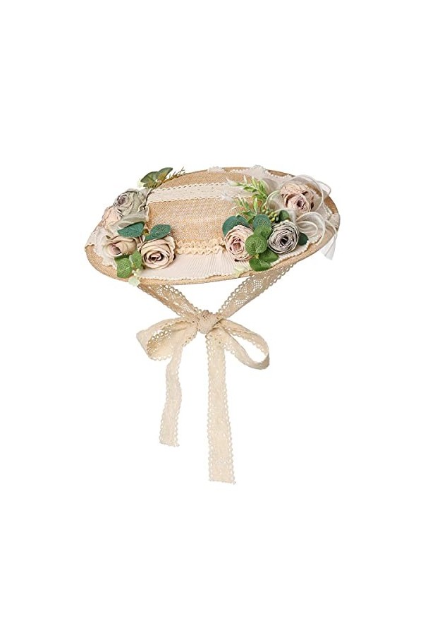 COSDREAMER Chapeau de Soleil Victorien pour Filles et Femmes avec nœuds et Fleurs A 