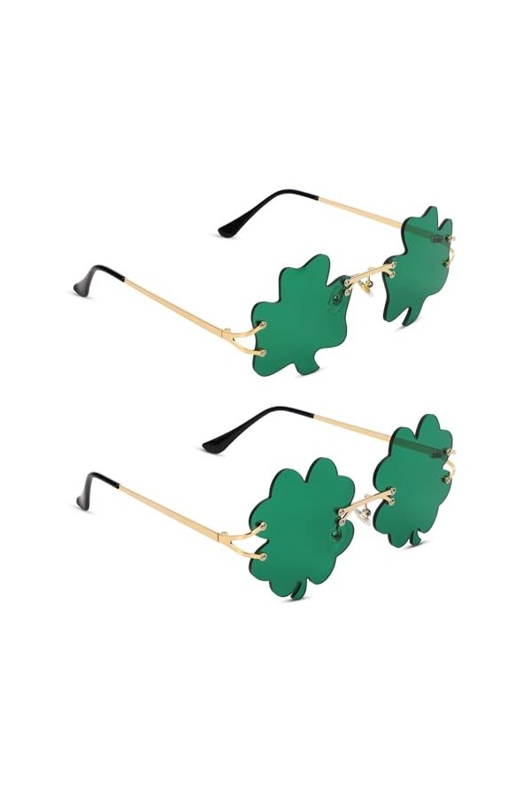 XIHIRCD 2 Paires Lunettes Saint Patrick, Lunettes de Soleil Trèfle Lunettes Trèfle à Quatre Feuilles Saint Patrick Accessoire