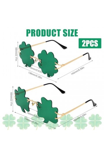 XIHIRCD 2 Paires Lunettes Saint Patrick, Lunettes de Soleil Trèfle Lunettes Trèfle à Quatre Feuilles Saint Patrick Accessoire
