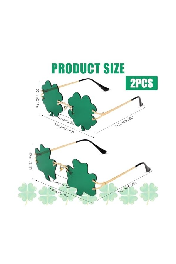 XIHIRCD 2 Paires Lunettes Saint Patrick, Lunettes de Soleil Trèfle Lunettes Trèfle à Quatre Feuilles Saint Patrick Accessoire