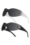 Charfia 2 Pièces Lunettes de Soleil Femme, Lunette Y2K Futures Lunettes, Star Lunette de Soleil Futuriste Femme, Surround ill