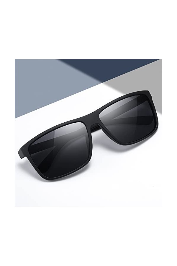 suoso Lunettes de soleil de sport polarisées pour homme et femme - Noir - Lunettes rectangulaires rétro classiques - Protecti