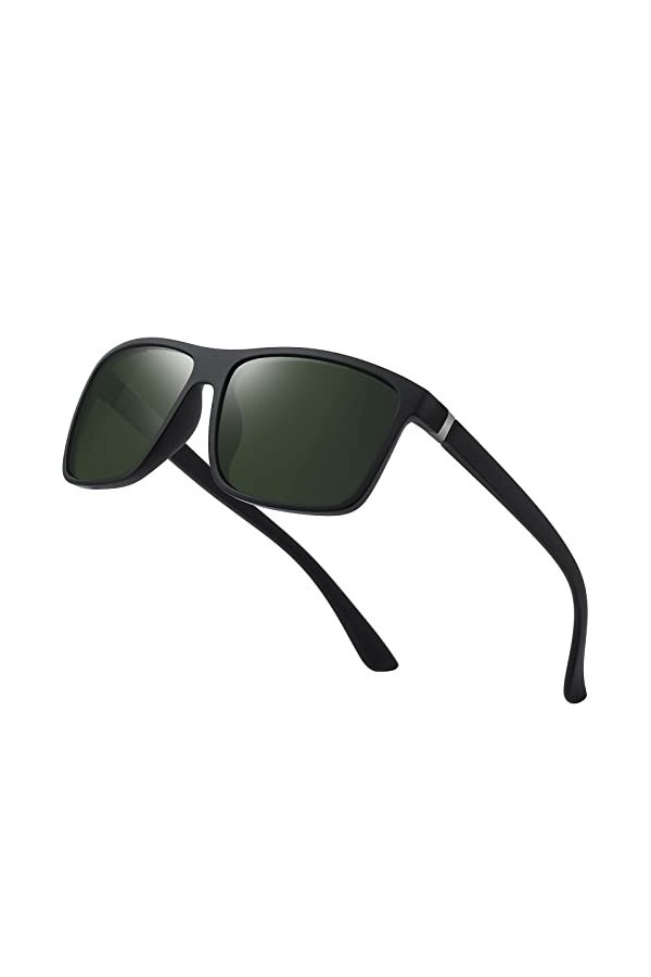 suoso Lunettes de soleil de sport polarisées pour homme et femme - Noir - Lunettes de soleil rectangulaires rétro classiques 